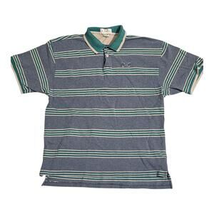 Vintage IZOD Polo Shirt Size Large Blue Green Beige Striped Short Sleeve Golf 26